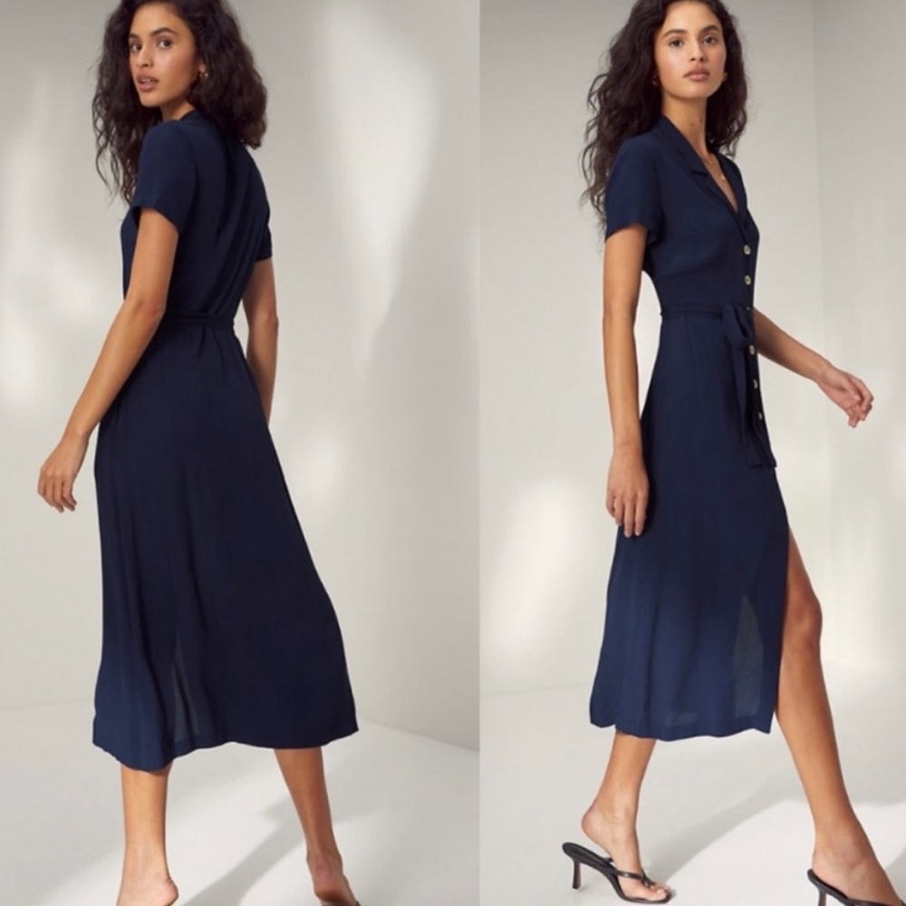 Aritzia navy blue long button up dress